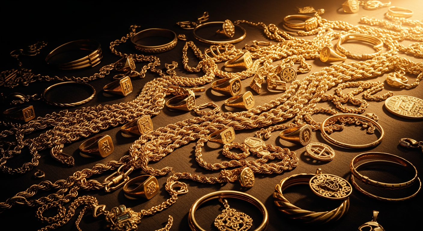 A rich spread of gold jewelry